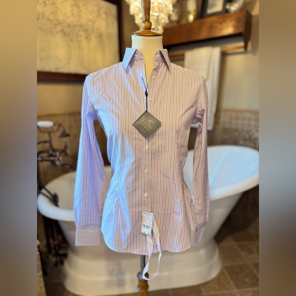 NWT Brooks Brothers Pink Striped Button Down Shirt size 4 non iron - SLIM FIT - Picture 1 of 9